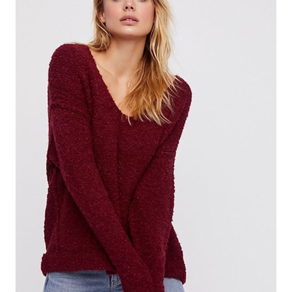 Free People Lofty V Neck Sweater Burgundy